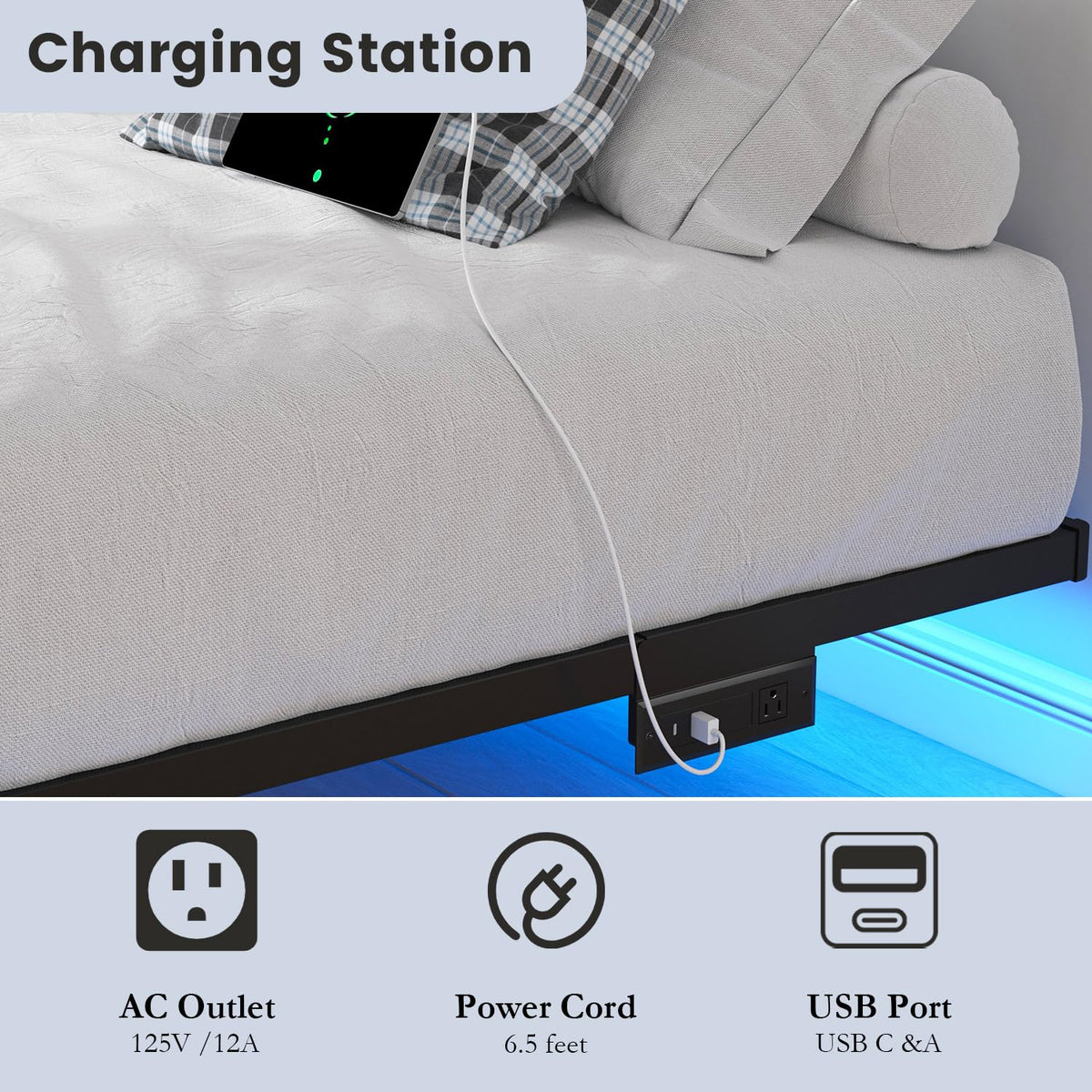 8 inch Floating Bed Frame Full with Charging Station C863206