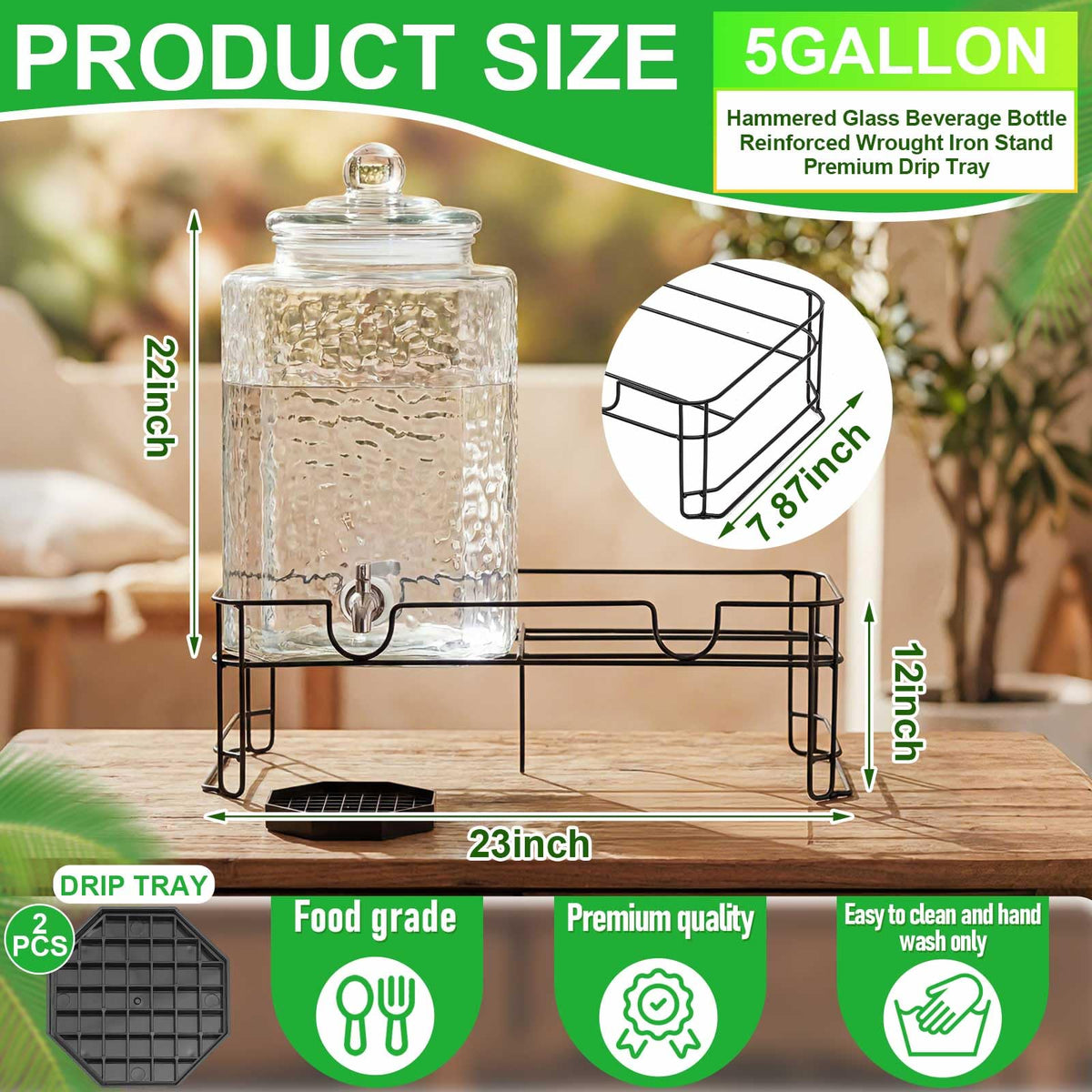 2 Pack 5 Gallon Hammered Glass Drink Dispenser with Stand U410