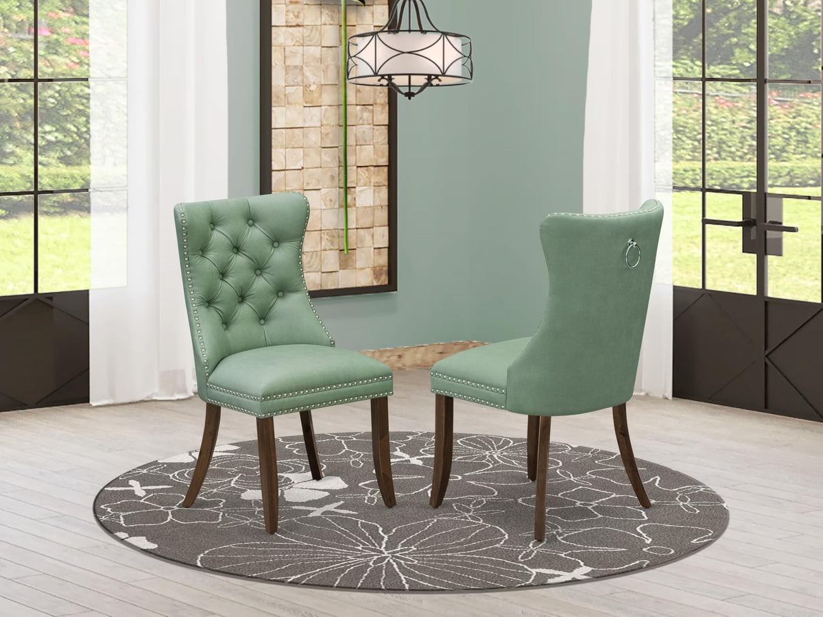 Set of 2 Willow Green Faux Leather Parson Dining Chairs U2946