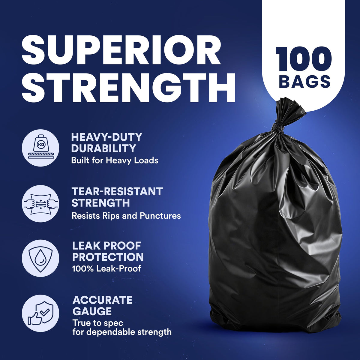 55-60 Gallon 1.2 Mil Black Trash Bags 100 Count H8391