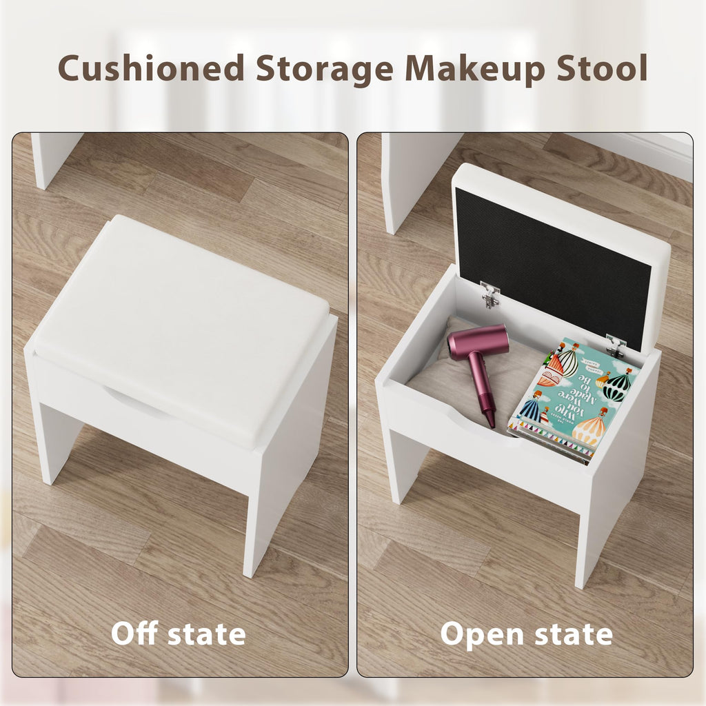 White Vanity Desk Set with Lighted Mirror and 2 Drawers L648