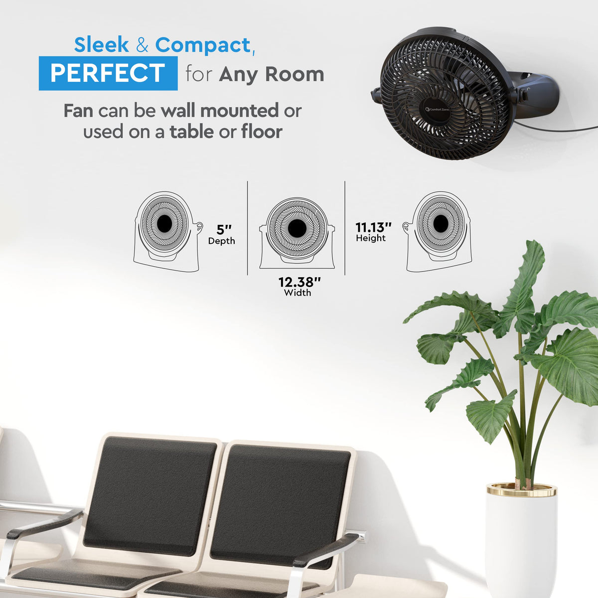 9 inch 3-Speed Floor Fan with Wall-Mounting V966580