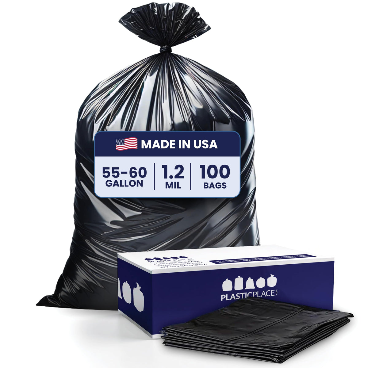 55-60 Gallon 1.2 Mil Black Trash Bags 100 Count H8391