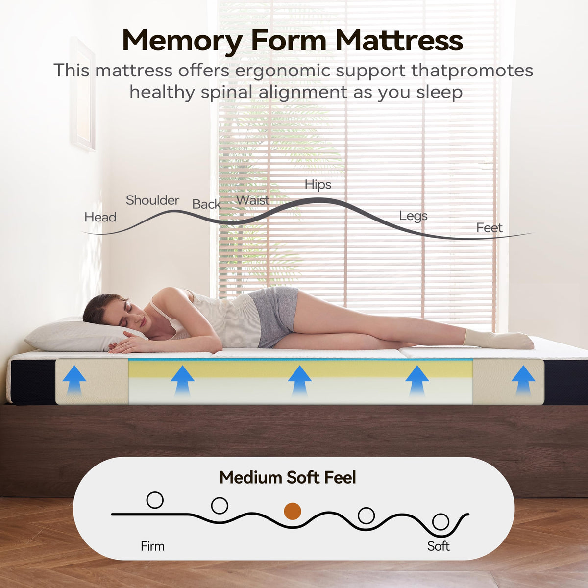 6 Inch Tri Fold Memory Foam Queen Mattress with Washable Cover J248541