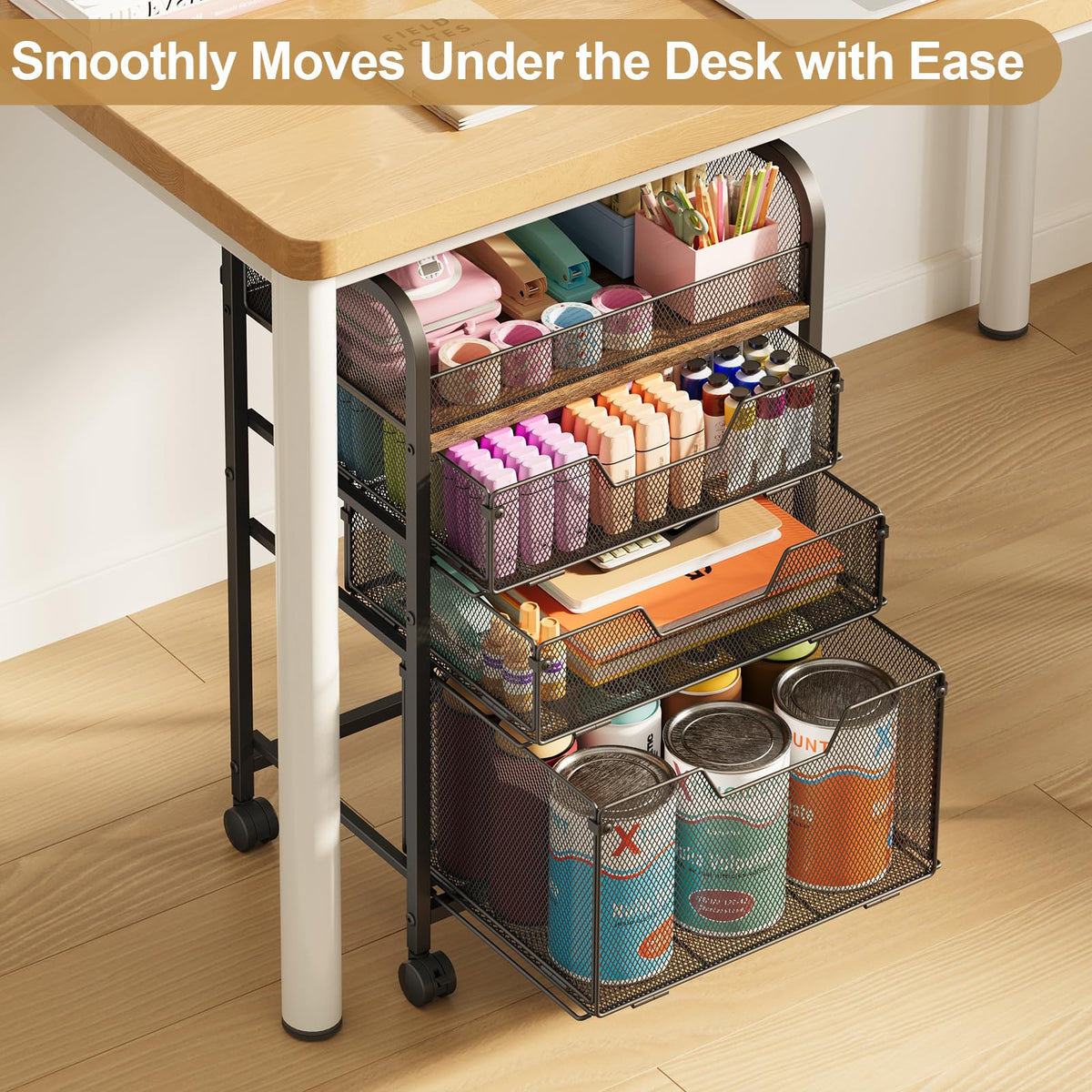4-Tier Rolling Utility Cart with 3 Drawers C918