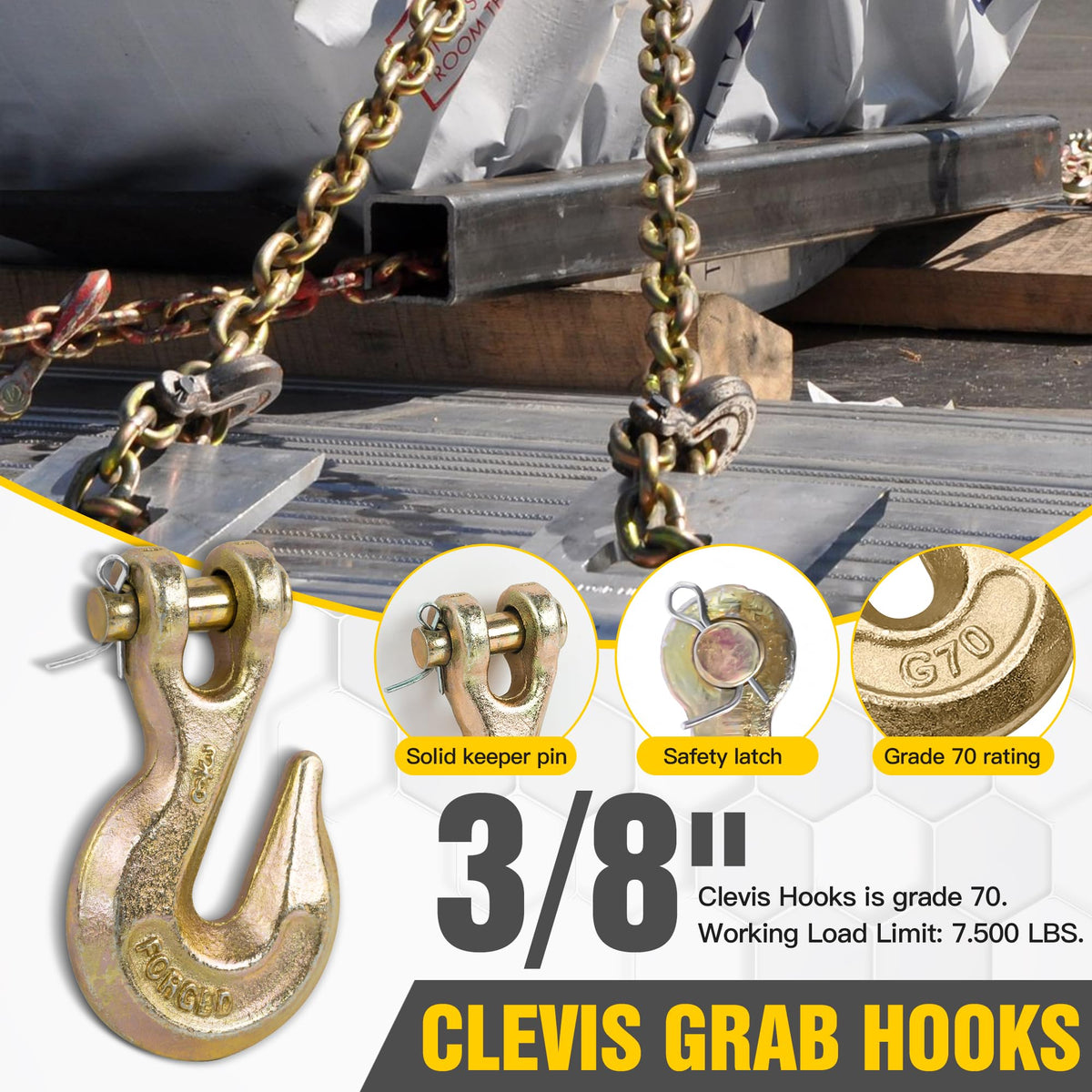 3/8" Clevis Grab Hooks 4 Pack Heavy Duty Chain Hook X6271