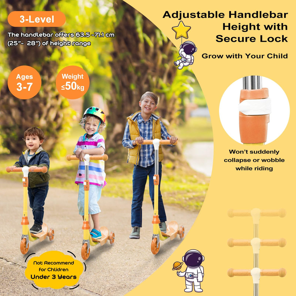 LED Light Up 3 Wheel Kids Scooter with Adjustable Handlebar W214366