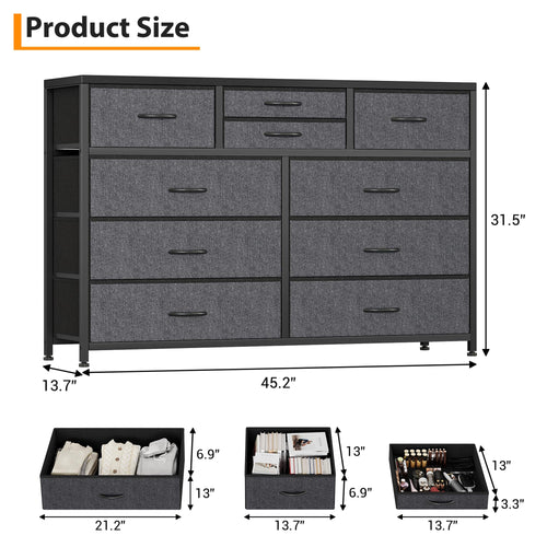 10 Drawer Fabric Dresser with Wood Top U43163