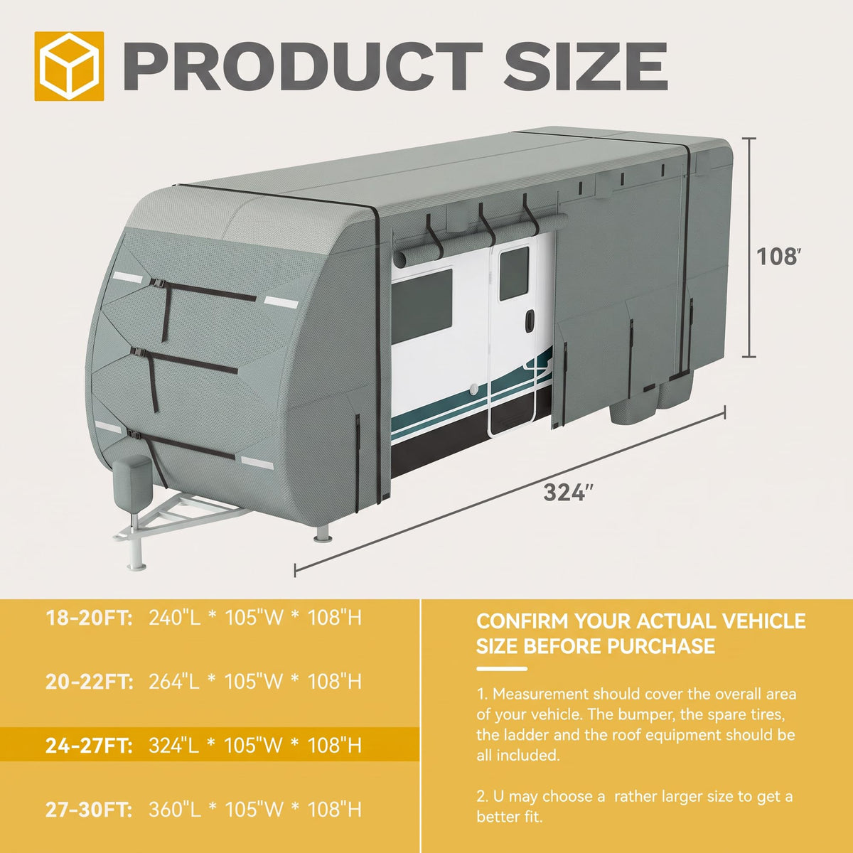 24-27ft 5 Layers Waterproof RV Cover with Tire Covers S23385