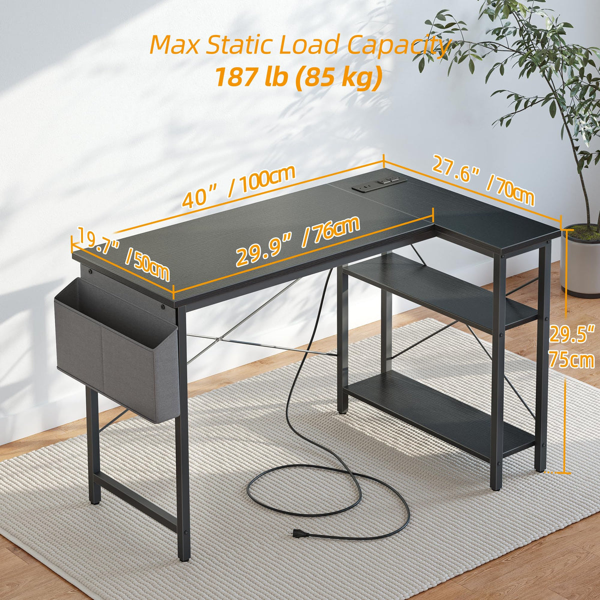 40 inch L Shaped Computer Desk with Power Outlets Y956839
