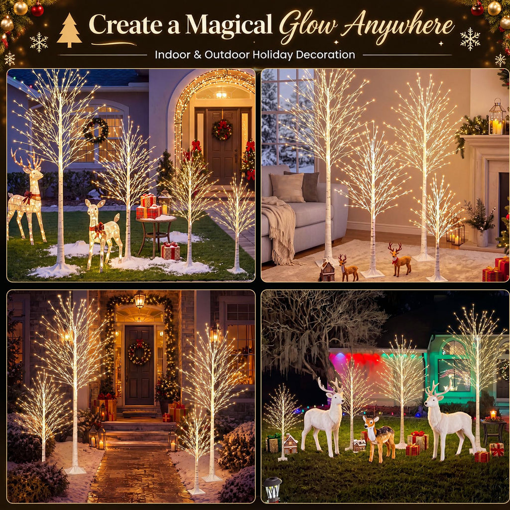 4 Pack Lighted Birch Tree B641
