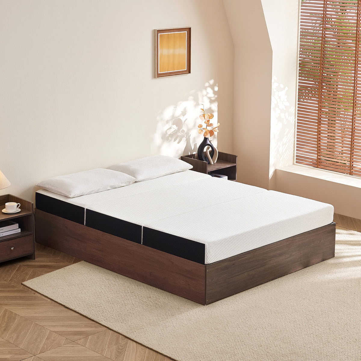 6 Inch Tri Fold Memory Foam Queen Mattress with Washable Cover J248541
