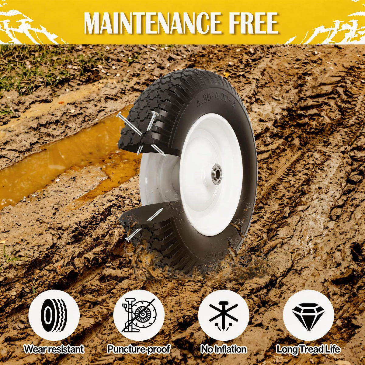 Flat Free Wheelbarrow Tire and Wheel 2 Pack Y365
