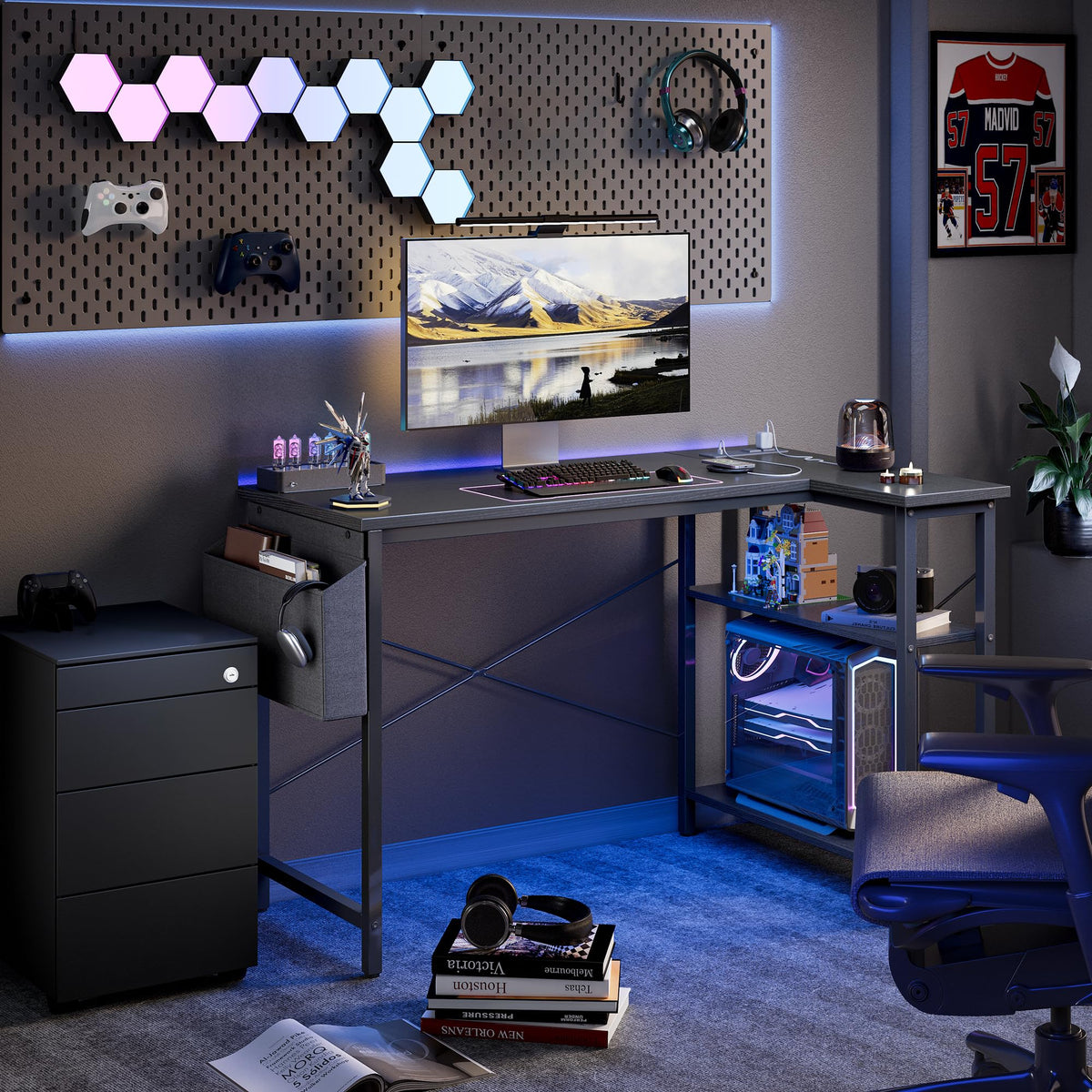 40 inch L Shaped Computer Desk with Power Outlets Y956839