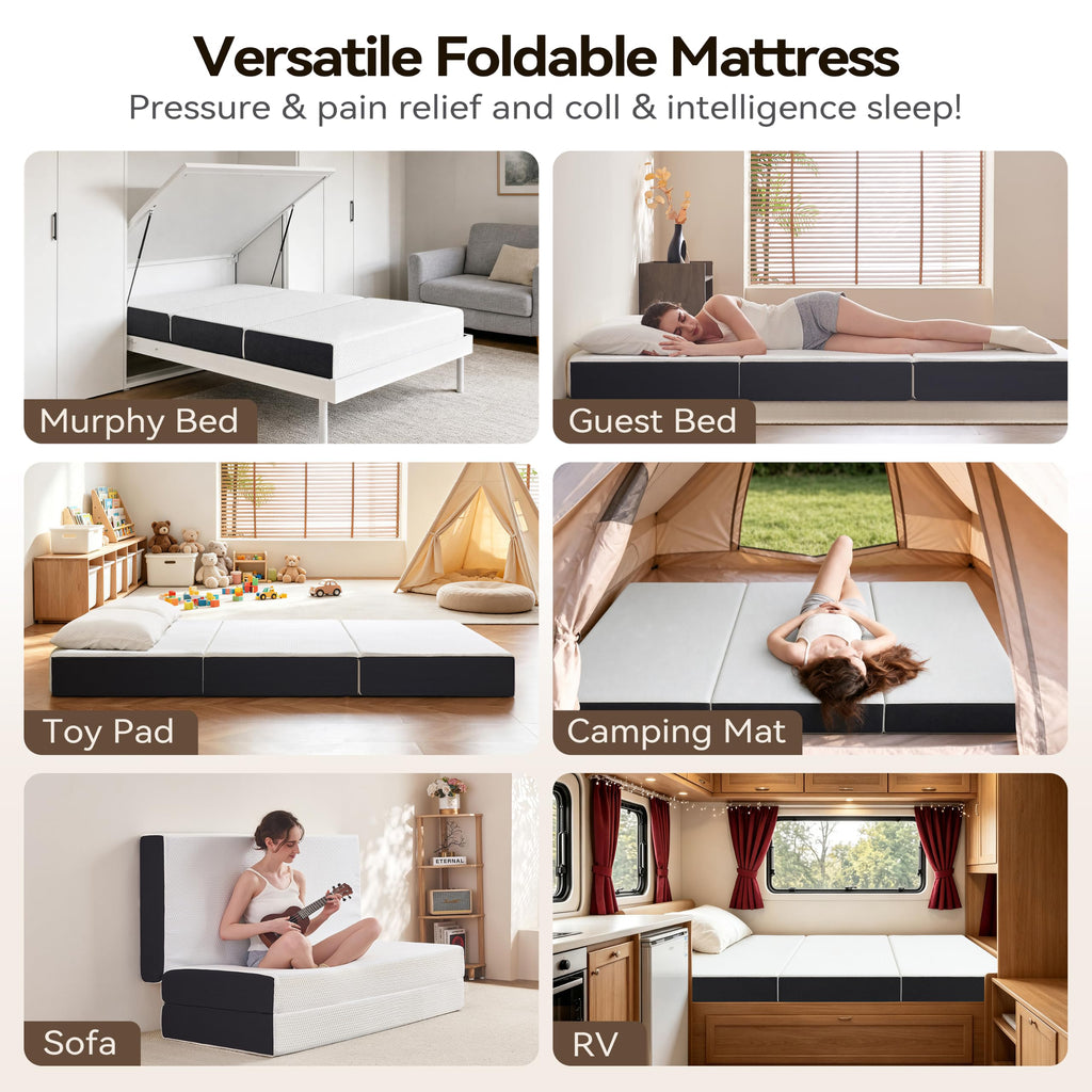 6 Inch Tri Fold Memory Foam Queen Mattress with Washable Cover J248541